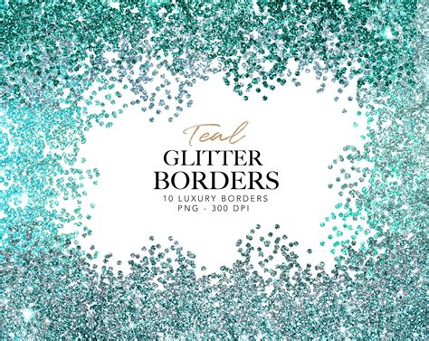 Teal Glitter Borders Clipart Glitter border Aqua glitter png | Etsy