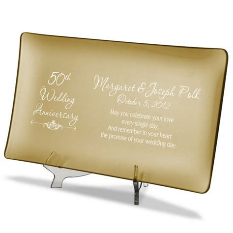 Christmas ornaments are a beautiful 50th wedding anniversary gift, and they can be cherished in your home for a lifetime. 50th Wedding Anniversary Personalized Gold Glass Tray