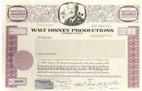 Shop disney stock certificates today! Walt Disney Productions Stock Certificate.