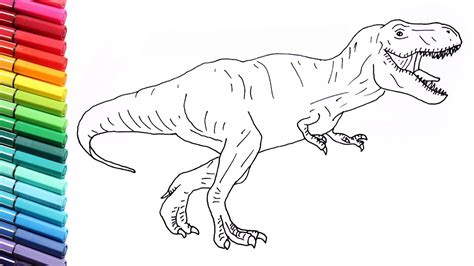 How To Draw And Color The T Rex From Jurassic World Dinosaurs Color