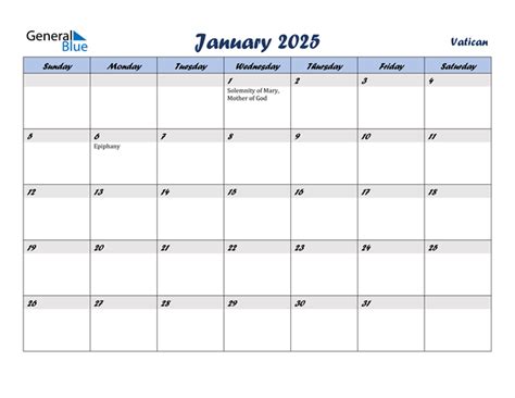 Vatican January 2025 Calendar With Holidays