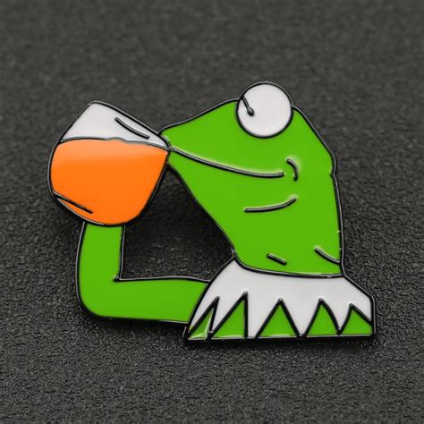 Pepe Frog Brooch Pin Sad Funny Kermit The Frog Muppet Show Drink Beer