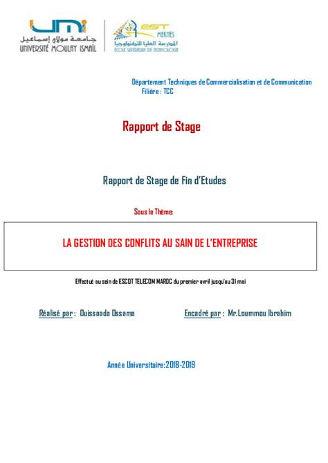 Doc Page De Garde Rapport De Stage Tcc 1 Oussama Ouissaàda