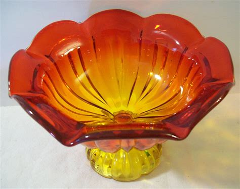 Amberina Glass Bowl Amazing Color Pedestal Bowl With Etsy