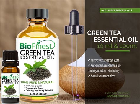 Mcaffeine green tea hair oil comes in a glass bottle with an outer cardboard carton. Green Tea Essential Oil