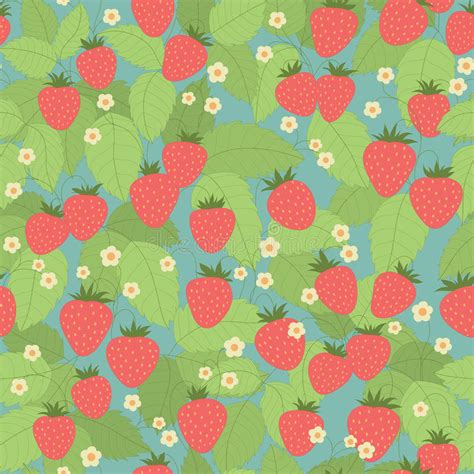 Seamless Pattern With Strawberries Leaves And Flowers Stock Vector