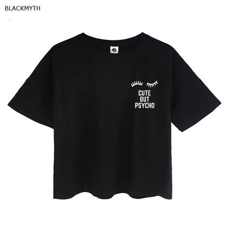 Blackmyth Cute But Psycho Women Letter Print Crop T Shirt