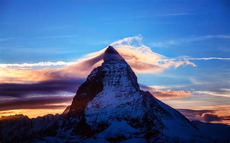 Alps Switzerland Italy Matterhorn Mountain Night Sunset Sky Clouds