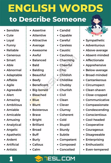 1000 Best Words To Describe Someone In English 7esl