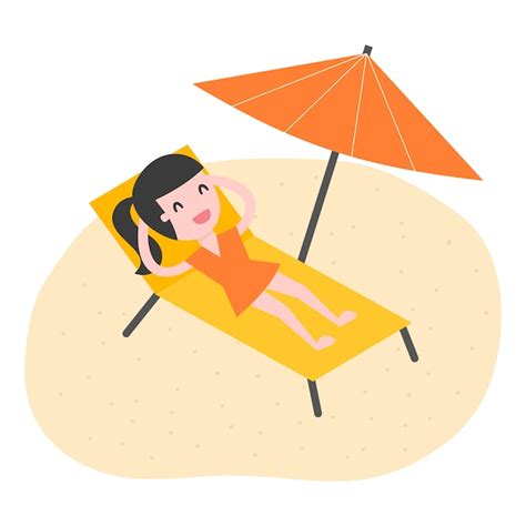 Premium Vector Young Woman Relaxing On The Beach