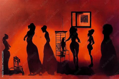 silhouettes of sex workers in the red light district amsterdam psychedelic digital artwor