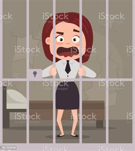 Sad Unhappy Crying Prisoner Business Office Worker Woman Character In