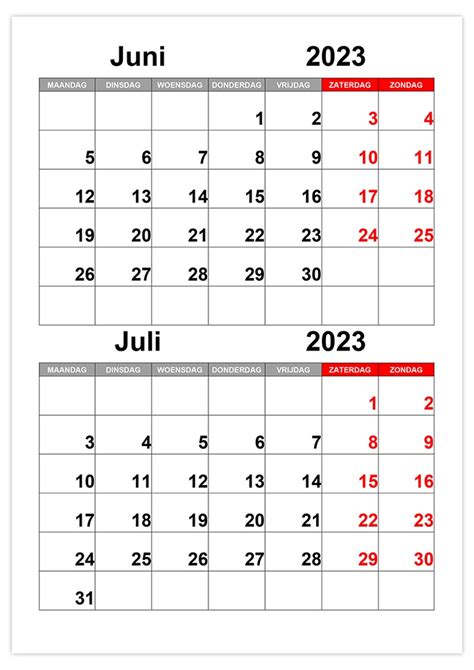 Kalender Juni Juli 2023