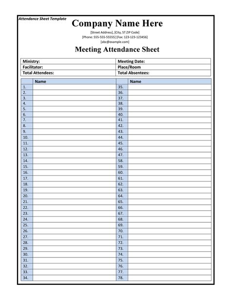 free printable weekly attendance sheet template