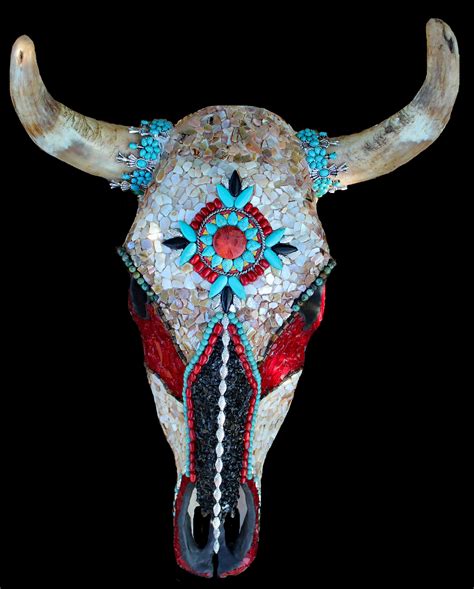 Decorated Mosaic Cow Skull Southwestern Native American Style Etsy Painted Cow Skulls Cow