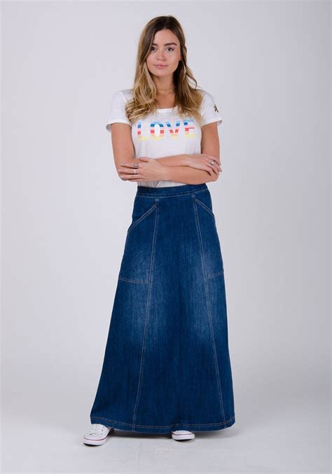 Full Length A Line Flared Skirt Stone Wash Long Denim Skirt Denim Maxi Skirt Denim Skirt