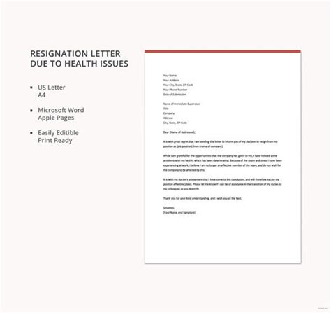 Resignation Letter Because Of Health Issues Sample Resignation Letter