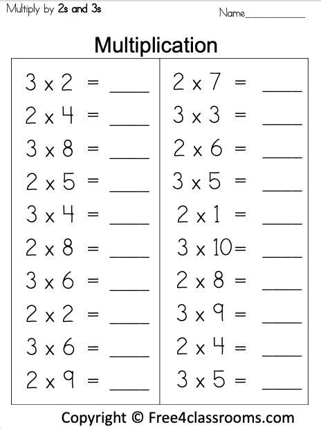 Free Multiplication Worksheet 2s And 3s Free4classrooms Free