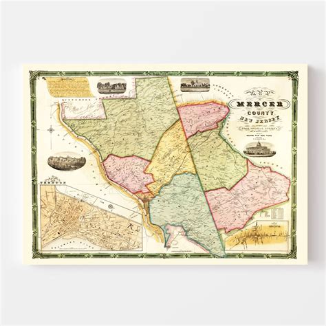 Vintage Map Of Mercer County New Jersey 1849 By Teds Vintage Art