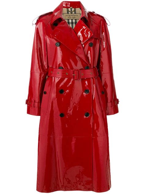 Burberry Patent Trench Coat In Red Lyst