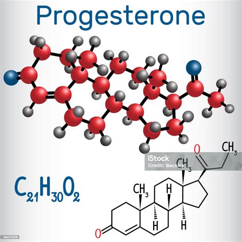 Progesterone Structural Chemical Formula And Molecule Model Stock Illustration Download Image