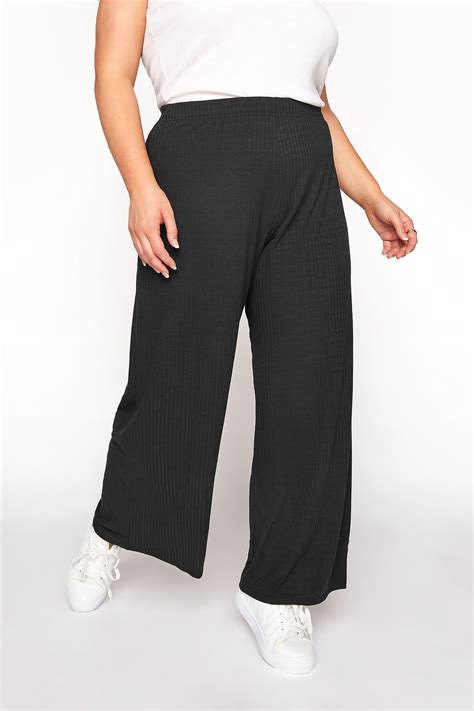 Plus Size Limited Collection Black Ribbed Wide Leg Trousers Yours