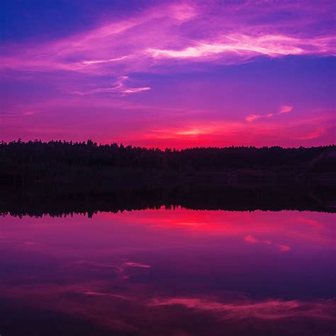 Download Wallpaper 2780x2780 Lake Sunset Horizon Evening Night Sky