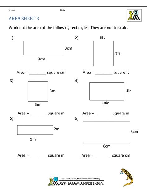 Area Of Rectangles And Squares Worksheet