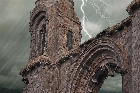 Ruins Cathedral Grey Sky Storm Rain Thunderstorm Architecture