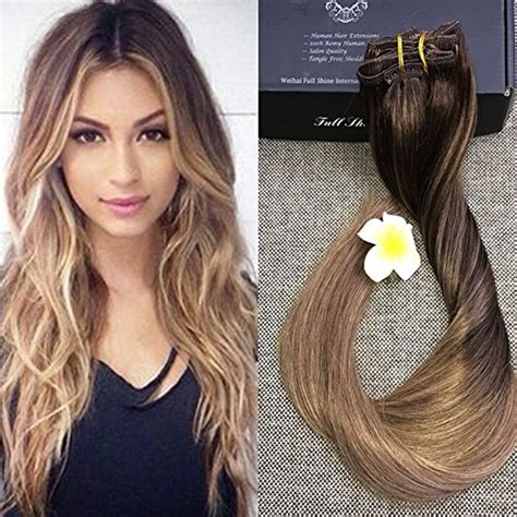 Full Shine Biscuit Balayage Clip In Real Human Hair Extensions Straight