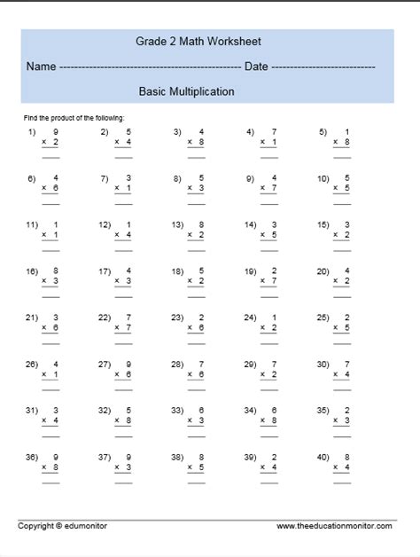 Multiplication 2nd Grade Math Worksheets Pdf Thekidsworksheet Second