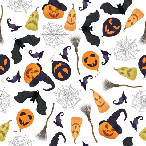 A Bright Seamless Pattern Featuring Halloween Symbols Such Asbat