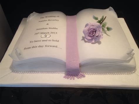 Open Book Wedding Cake With Lilac Sugar Rose Created In Half Fruit