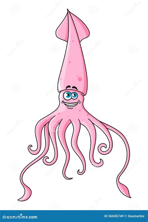Cartoon Funny Pink Squid Character Stock Vector Illustration Of Ocean