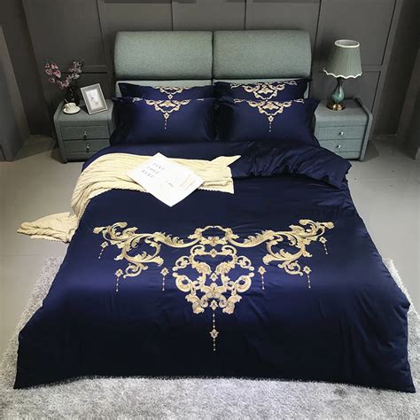 Luxury 60s Egyptian Cotton Gold Royal Embroidery Bedding Set Queen King