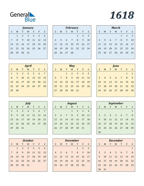 1618 Calendar Pdf Word Excel