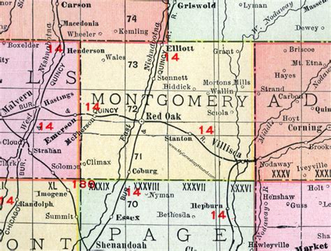 Montgomery County Iowa 1911 Map Red Oak Villisca Stanton Elliott