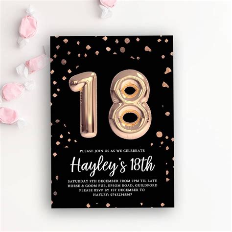 18th Birthday Printable Invitation Rose Gold Balloon Etsy