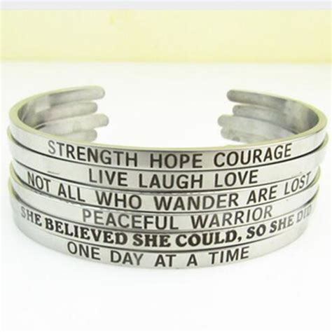 hot selling silver stainless steel engraved positive inspirational quote cuff bracelet mantra