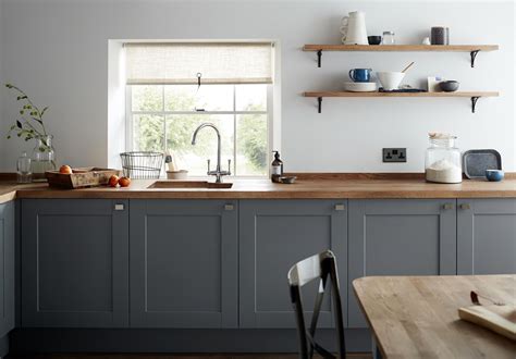 A Dark Grey Shaker Style Kitchen Cabinet Door With A Wood Grained