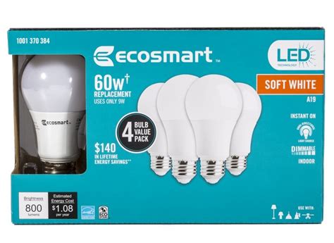 Ecosmart 60w Equivalent Soft White A19 Dimmable Led Lightbulb