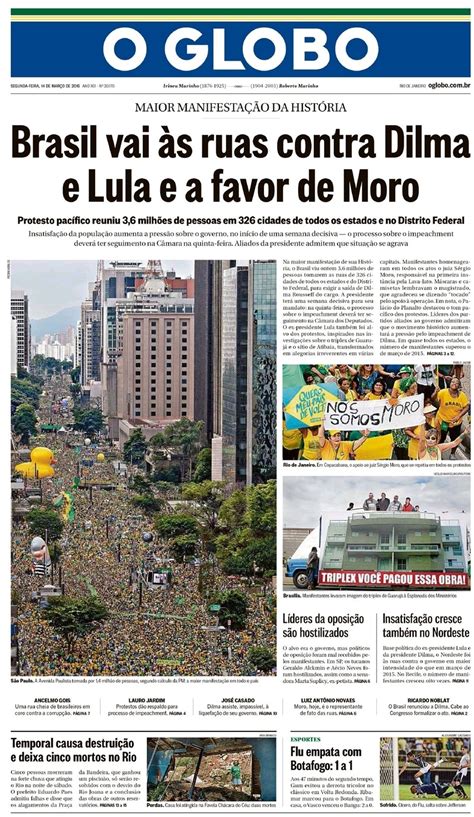 Fotos Veja capas dos principais jornais do Brasil sobre os protestos de de março