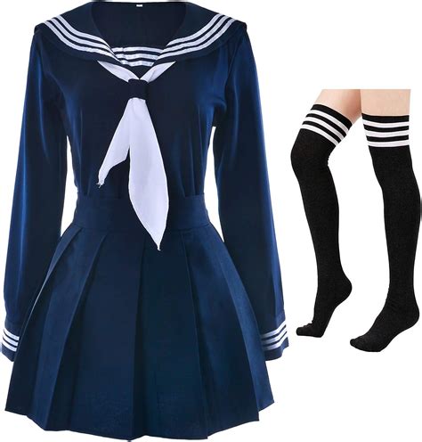 Japanese School Girl Uniform Classic Navy Blue Sailor Suits