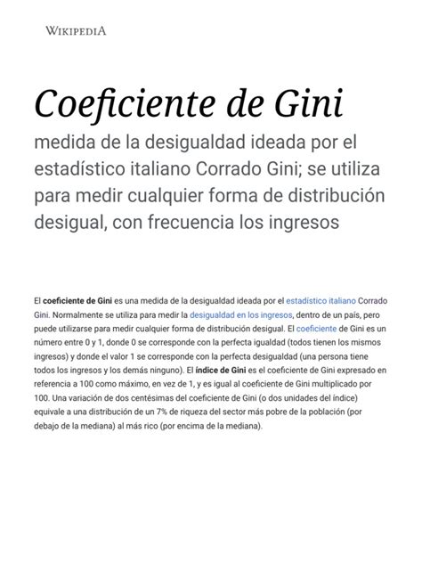 Coeficiente De Gini Wikipedia La Enciclopedia Libre Pdf