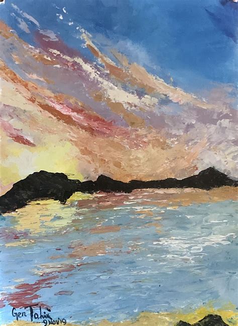 Sunset Original Painting With Palette Knife On Canvas Size A3 9 Nov
