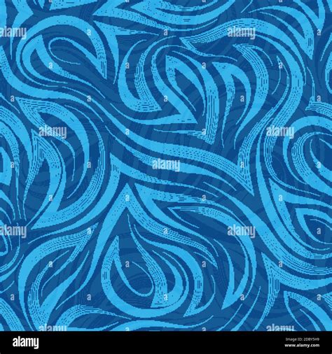 Blue Flowing Lines And Corners Vector Geometric Seamless Pattern On