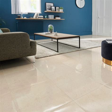 Elegance Beige Gloss Marble Effect Ceramic Floor Tile Pack Of 7 L