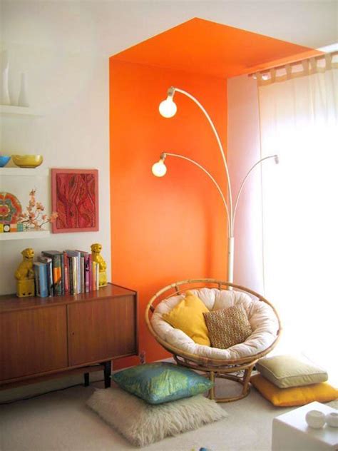 Bright Orange Reading Nook That Goes Right Up To The Ceiling Bright