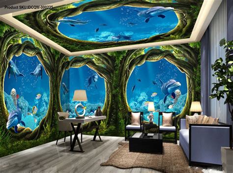 3d Undersea Cave Hole Dophins Entire Room Bedroom