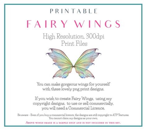 Printable Fairy Wings Set 20 Print Pattern Template Clipart Etsy